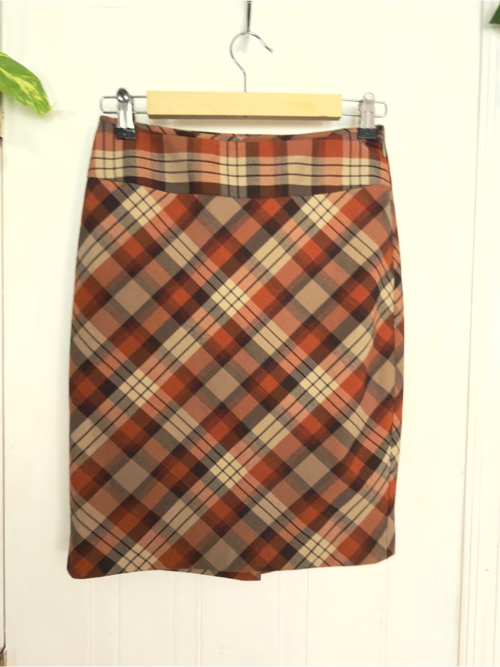 The Limited Plaid Pencil Skirt in Rust and Tan